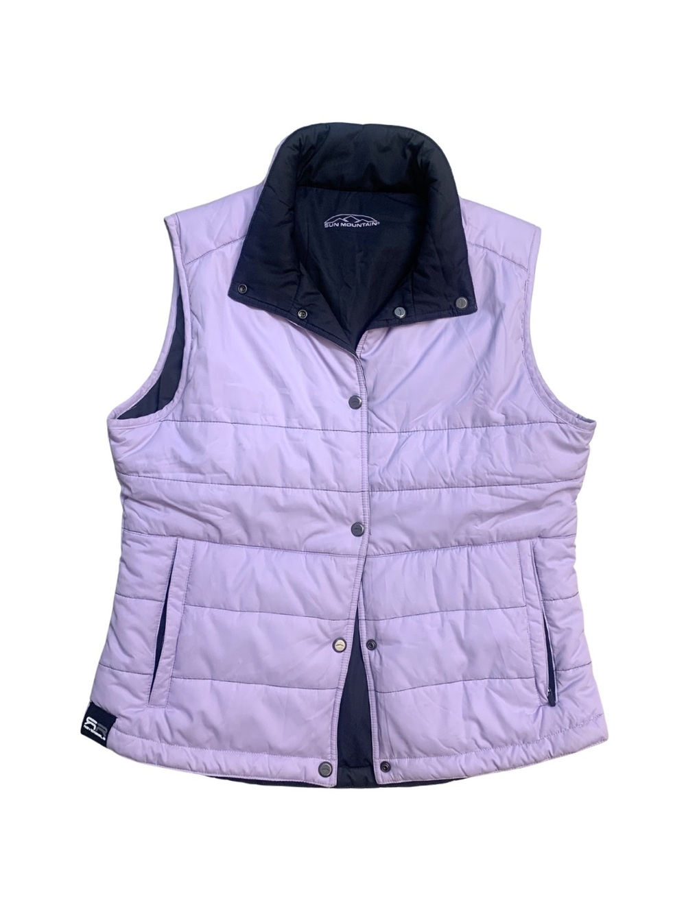 Sun Mountain Reversible Purple Black Puffer Quilted Vest Hiking Golf Sporty